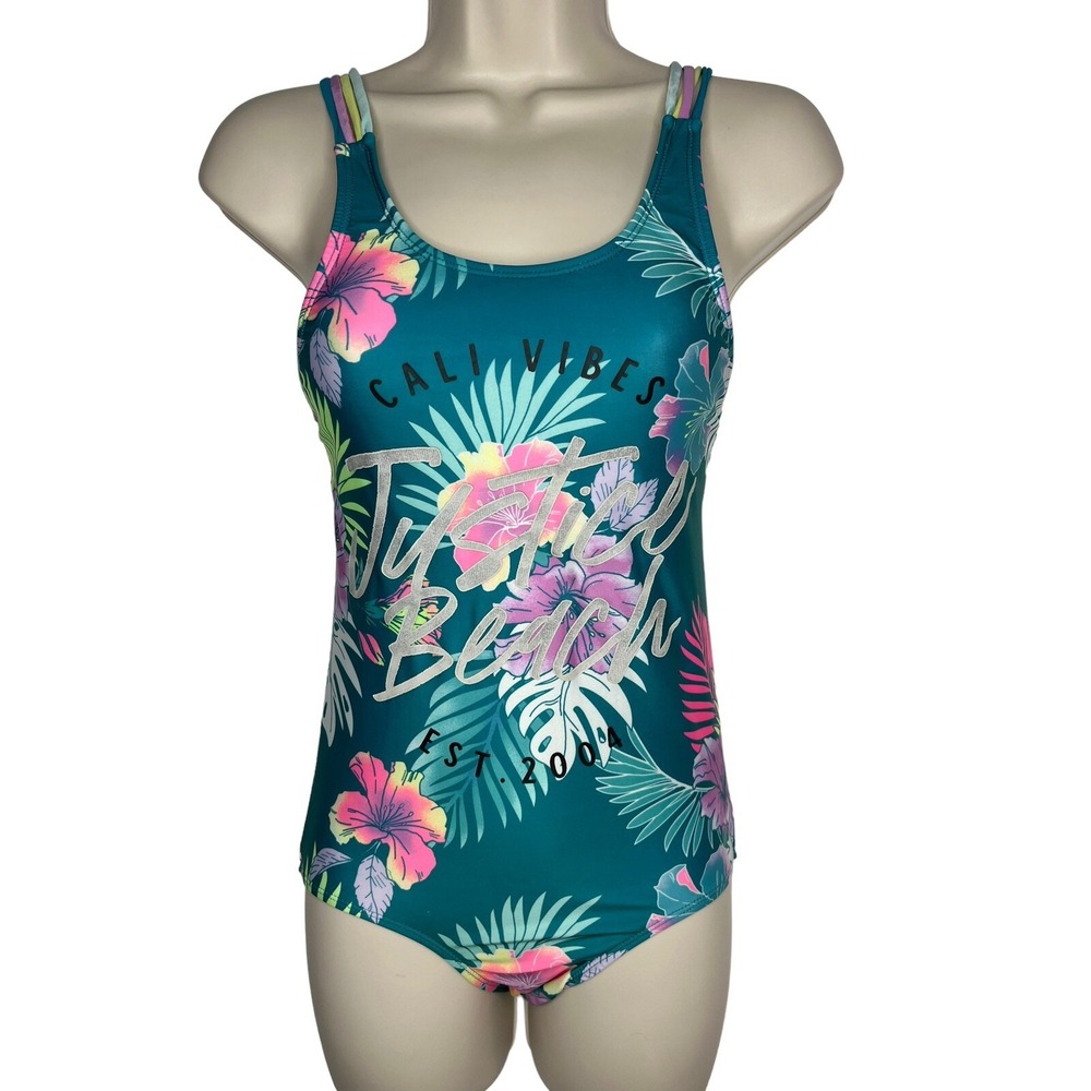 Justice‎ Girls Large Floral "Cali Vibes Justice Beach" Strappy Back Swimsuit